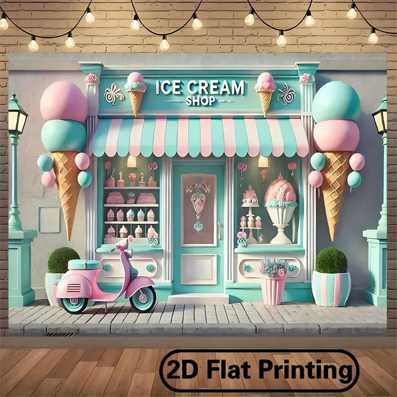 Event Party Shop - Deze platte 2D-reclame heeft een ijsjeszaak