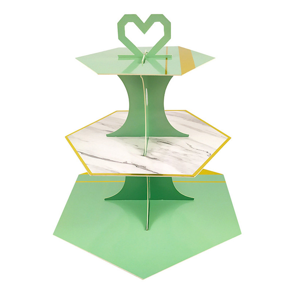Cupcake Stand Tier - 2 stuks marmerpatroon papieren taartstandaard 3-laags