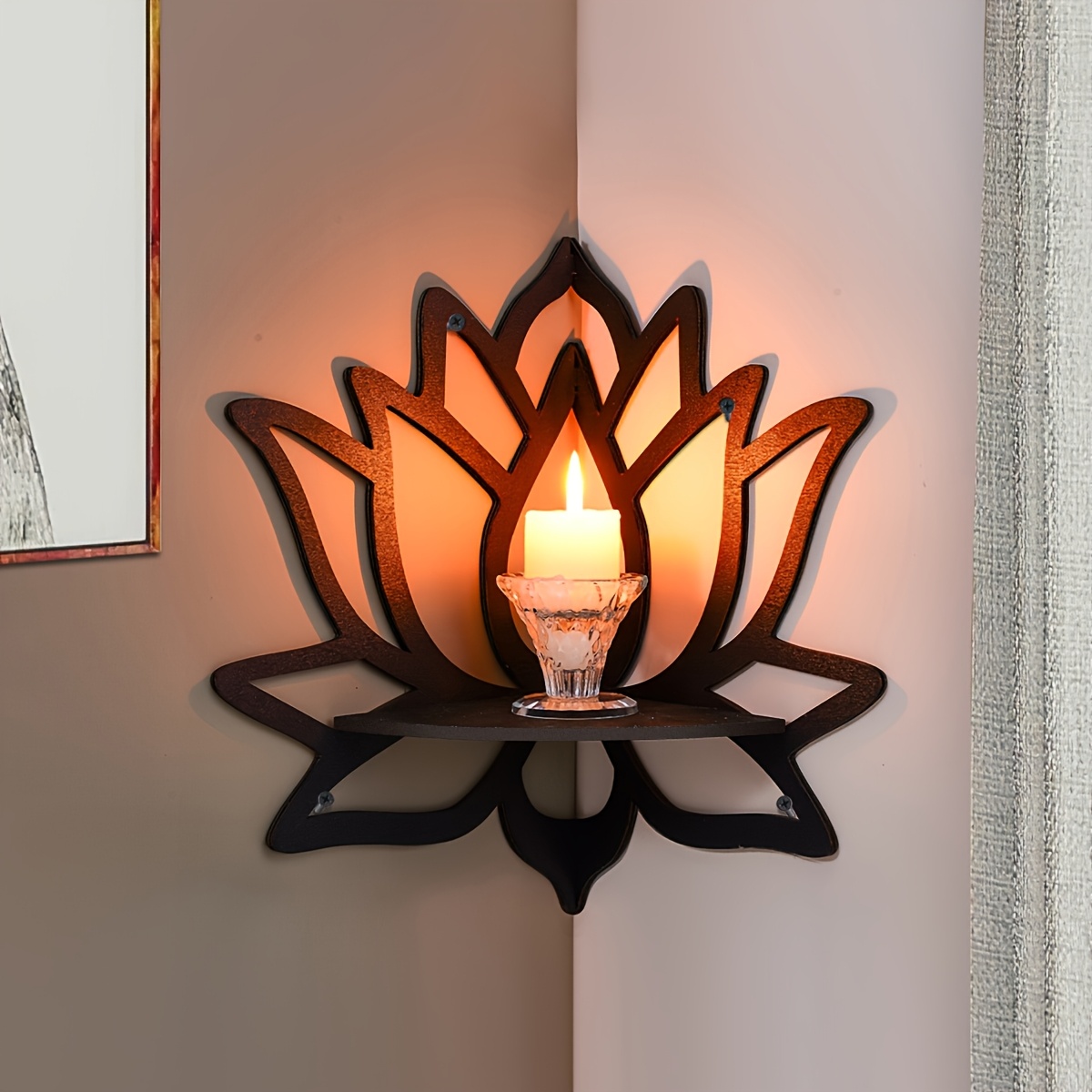 Flower Wall Panel - Lotus Corner zwevende plank, holle bloemen