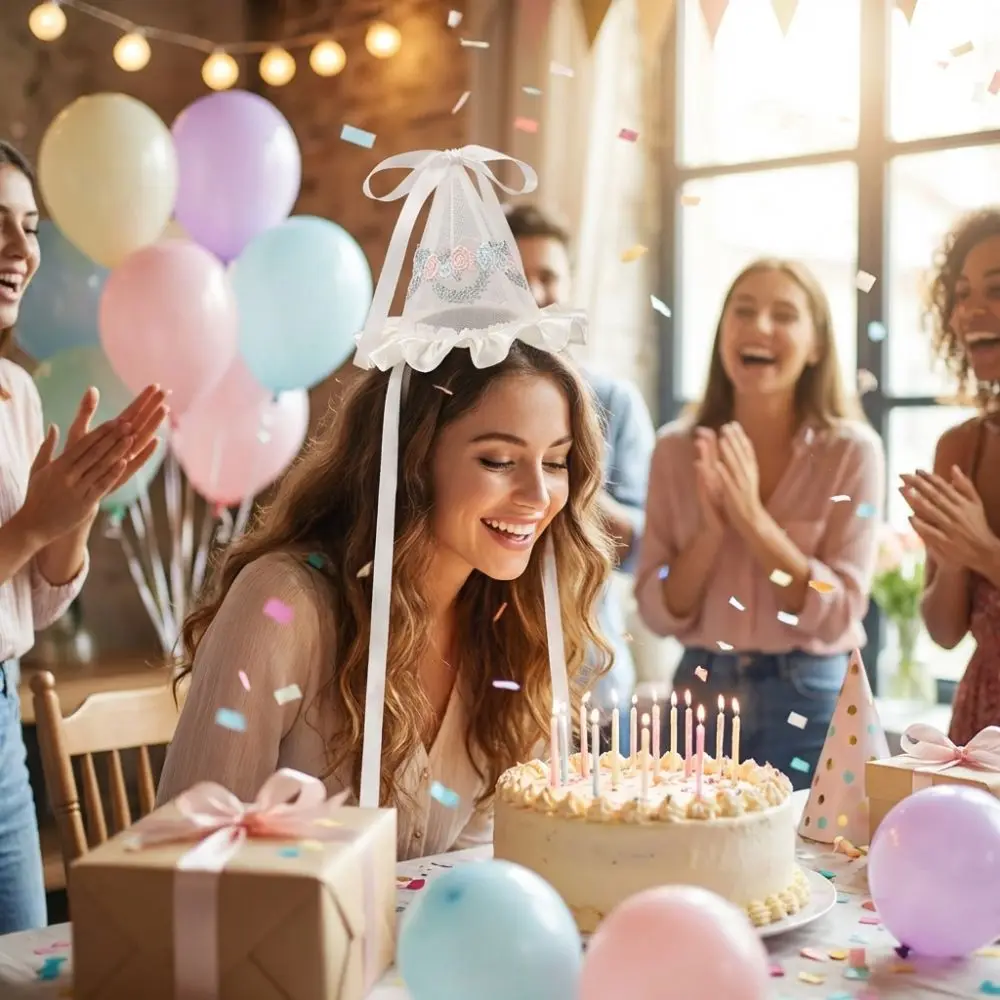 Leuke stijl geborduurde mesh v - Party Hat Cone recensie en prijs